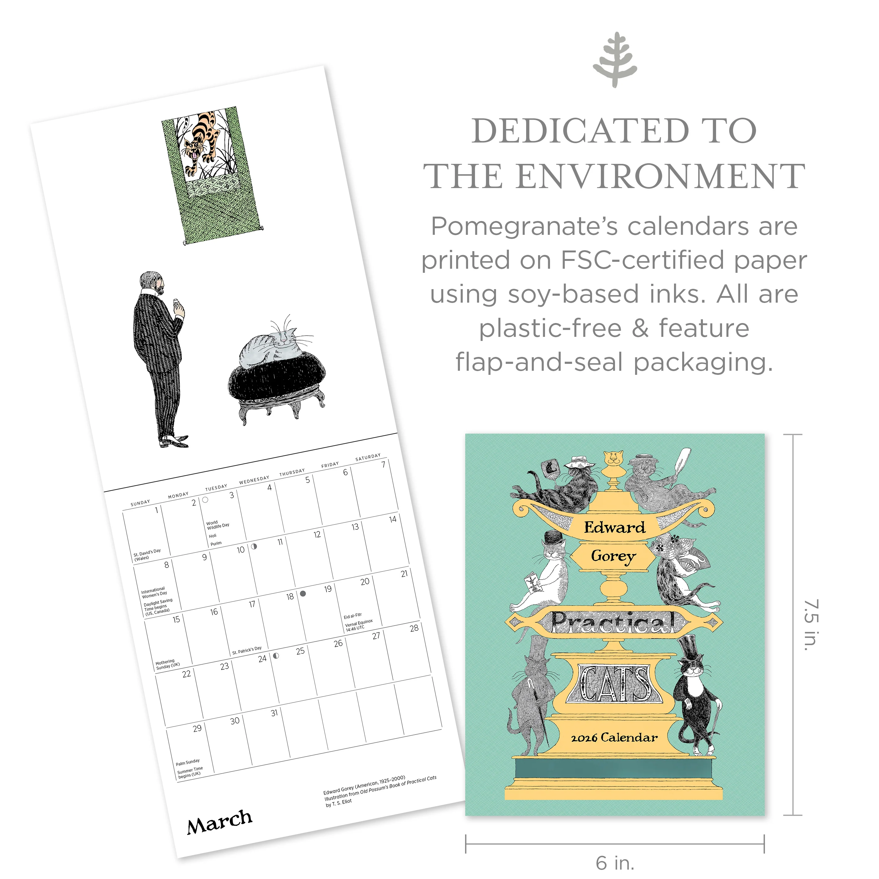 Edward Gorey: Practical Cats 2026 Mini Wall Calendar