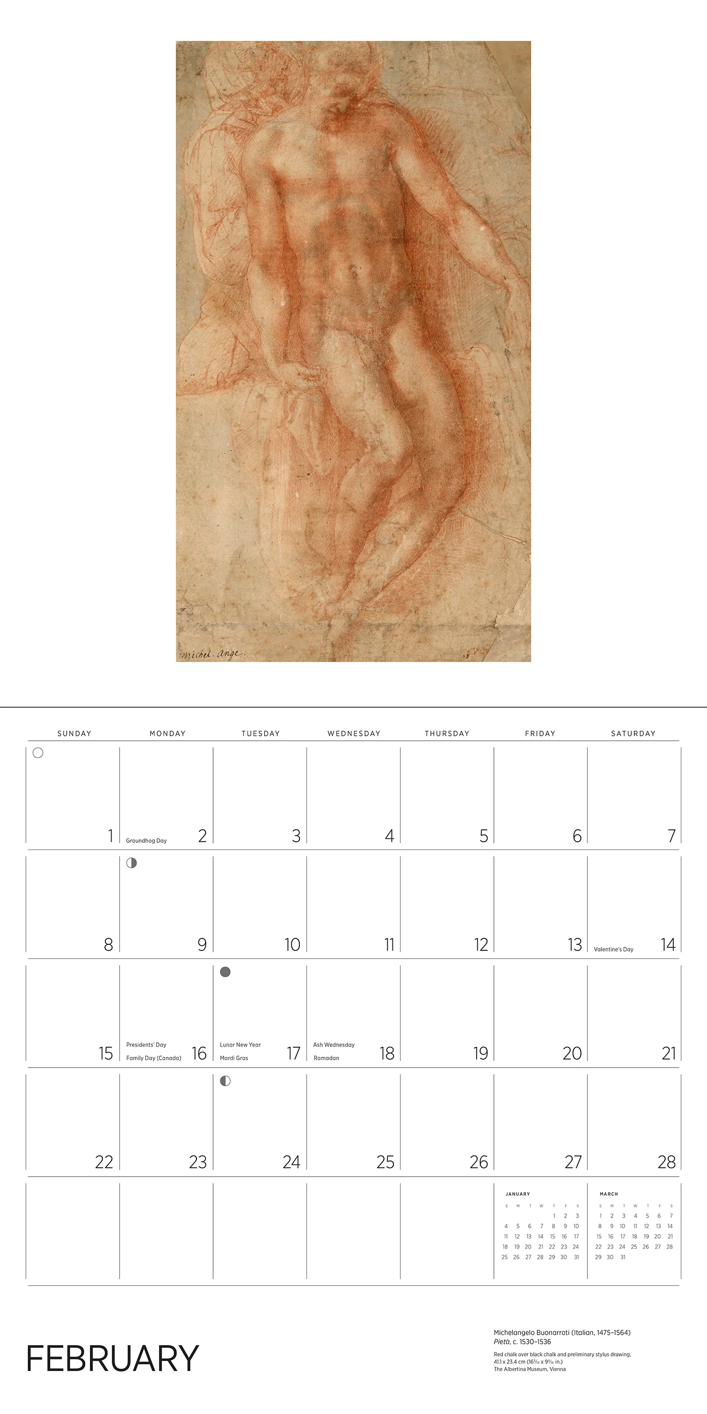 Michelangelo 2026 Wall Calendar 4 Michelangelo 2026 Wall Calendar