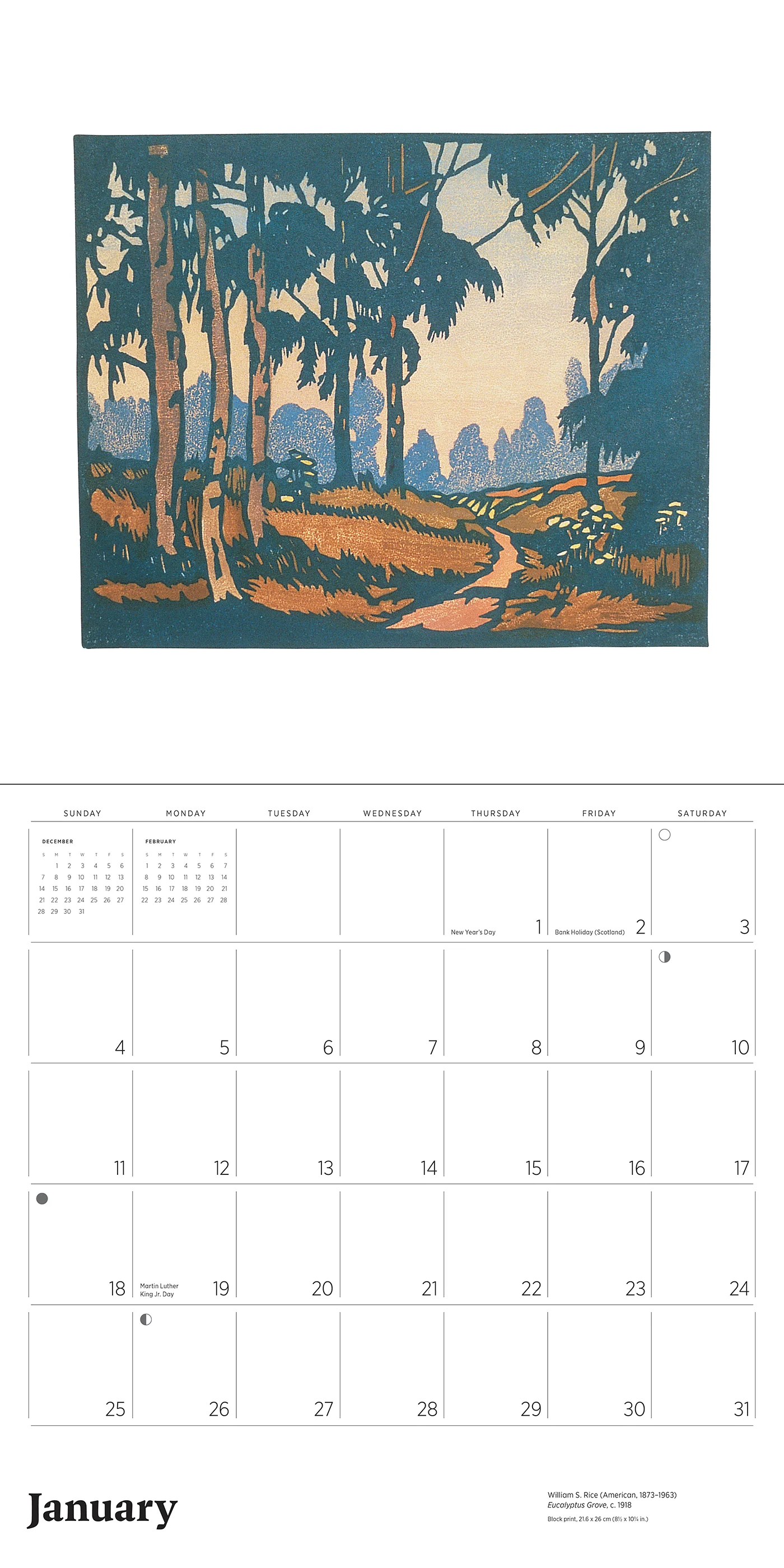 Arts & Crafts Block Prints by William S. Rice 2026 Wall Calendar