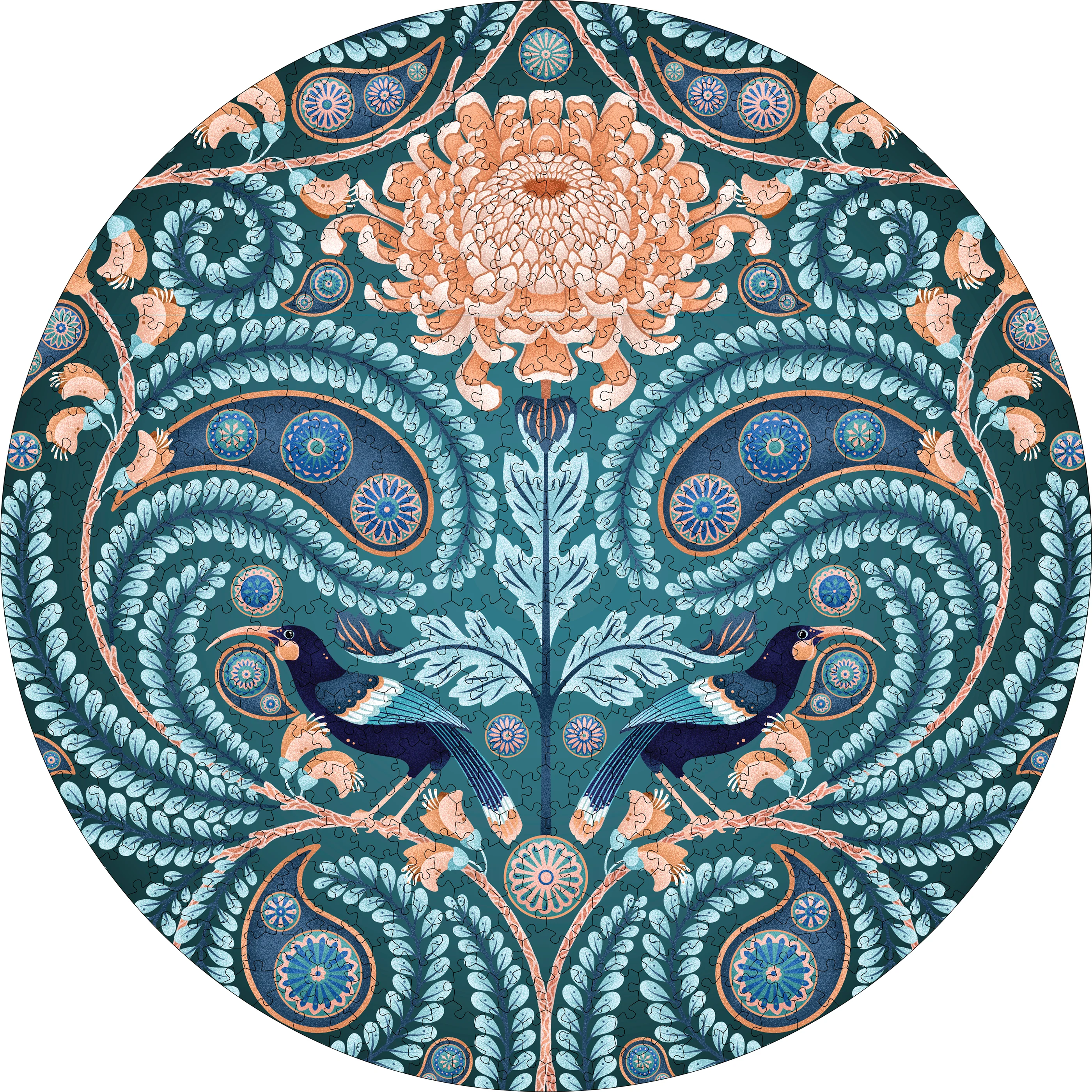 Catherine Marion: Huia and Chrysanthemum 500-Piece Circular Jigsaw Puzzle