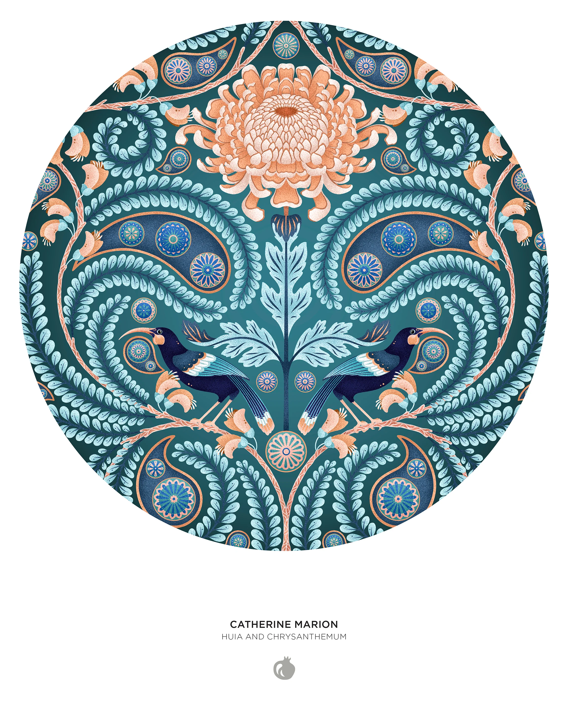 Catherine Marion: Huia and Chrysanthemum 500-Piece Circular Jigsaw Puzzle