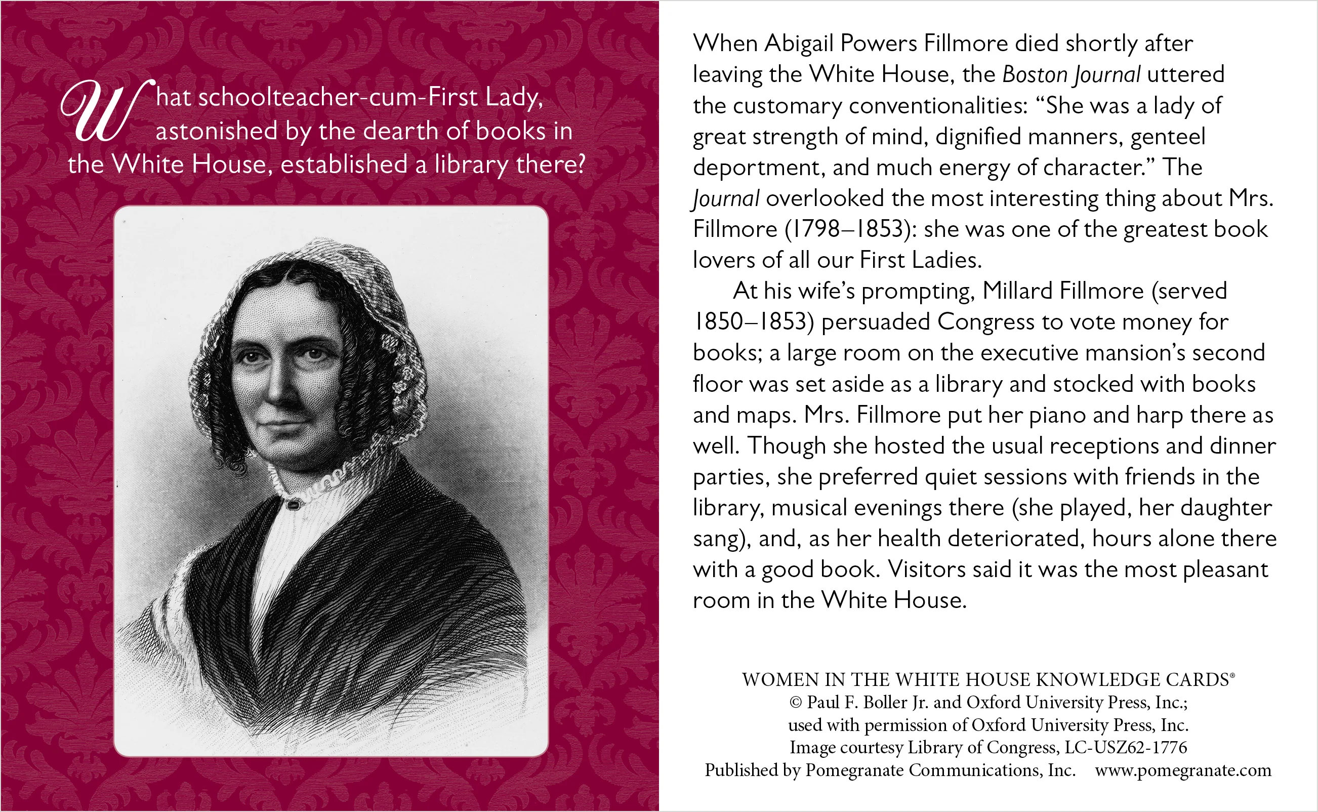 Women in the White House: A Quiz Deck Of America’s First Ladies Knowledge Cards