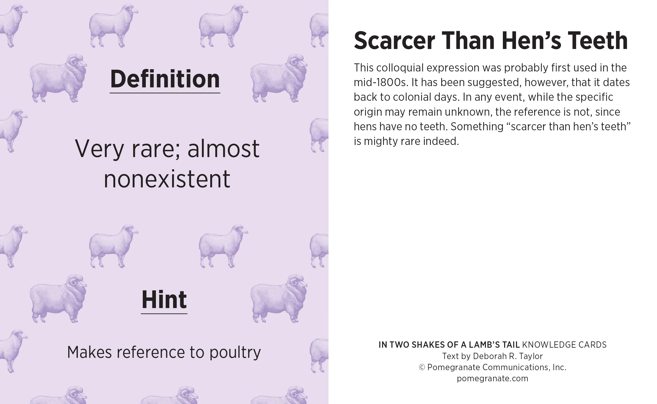 In Two Shakes of a Lamb's Tail: A Quiz Deck of Curious Sayings Knowledge Cards