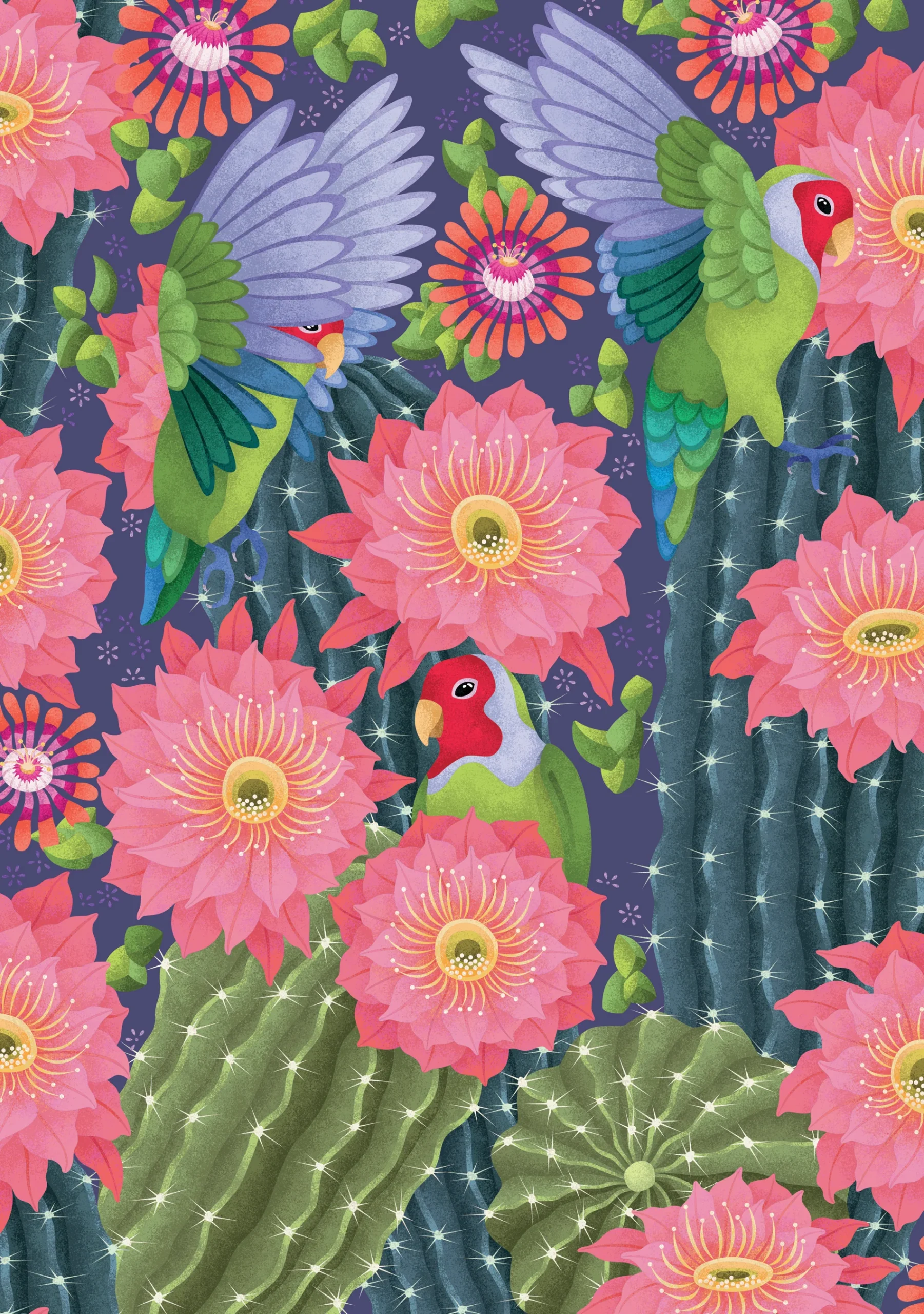 Catherine Marion: Lovebirds and Cactus Birthday Card