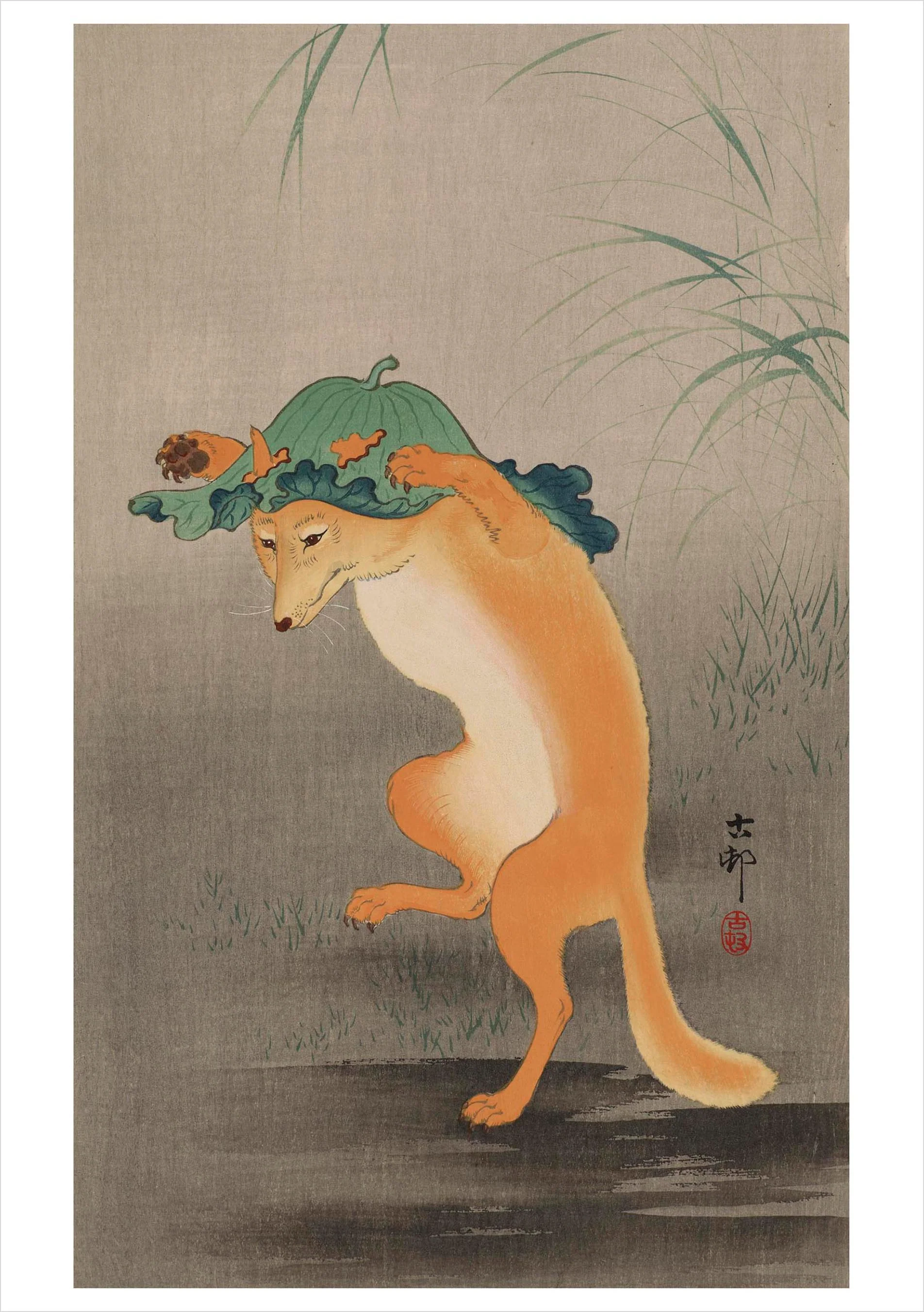 Ohara Koson (Shōson): Dancing Fox Notecard