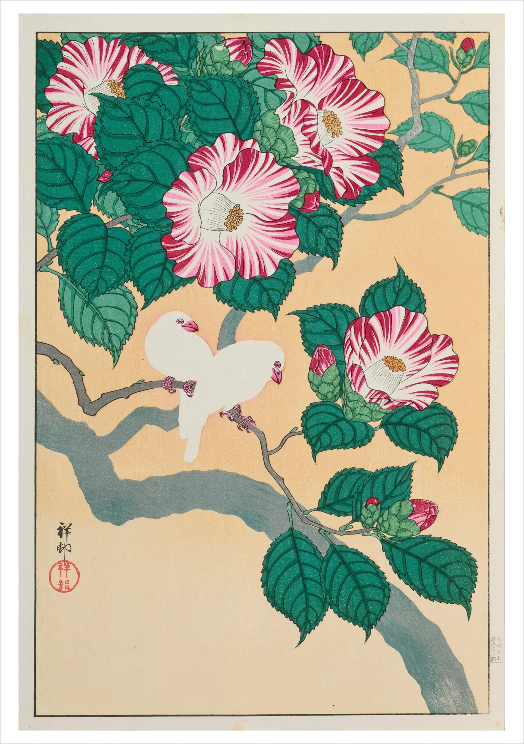 Ohara Koson (Shōson): Camellia and Rice Birds Notecard