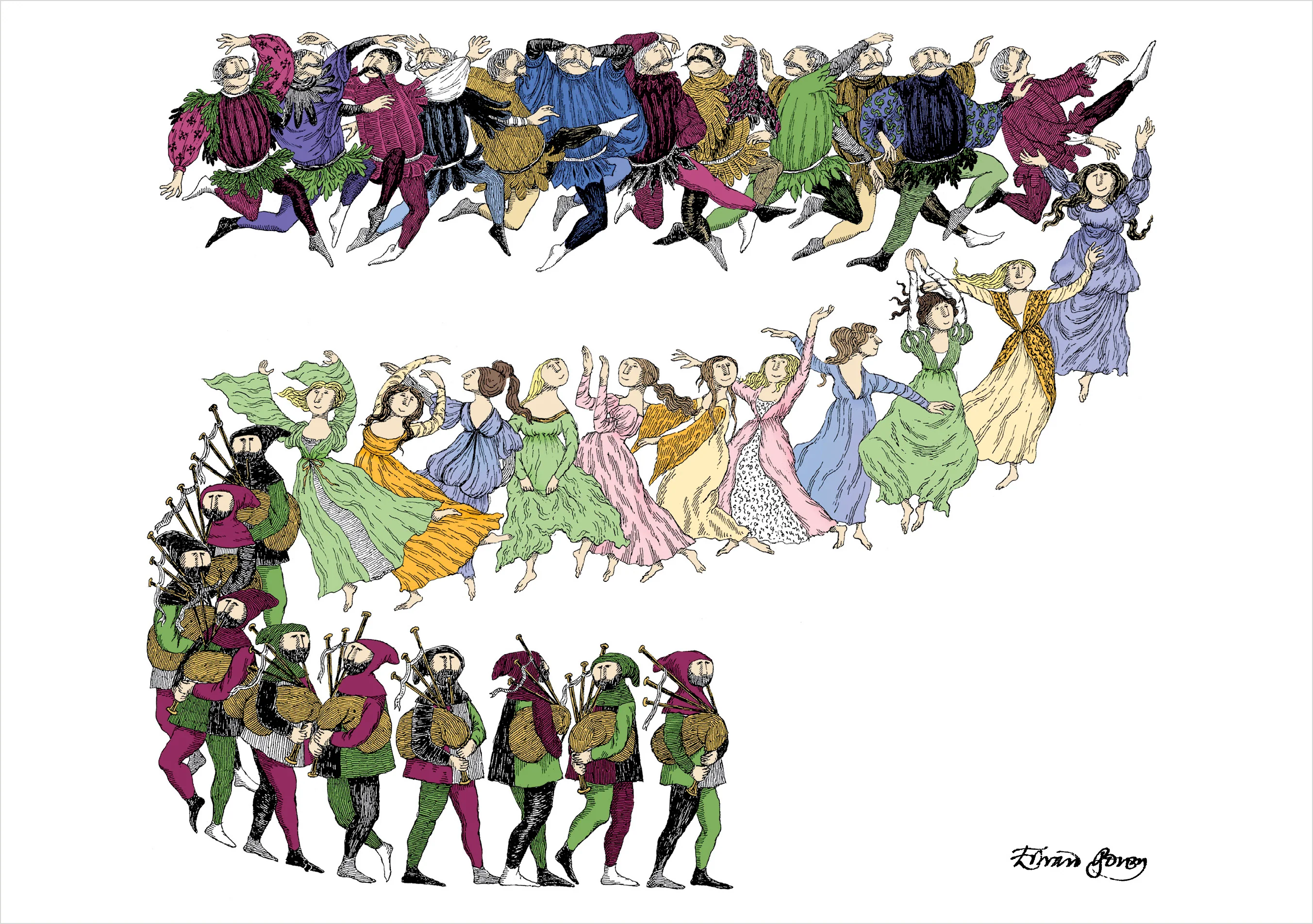 Edward Gorey: Twelve Lords a’Leaping Notecard