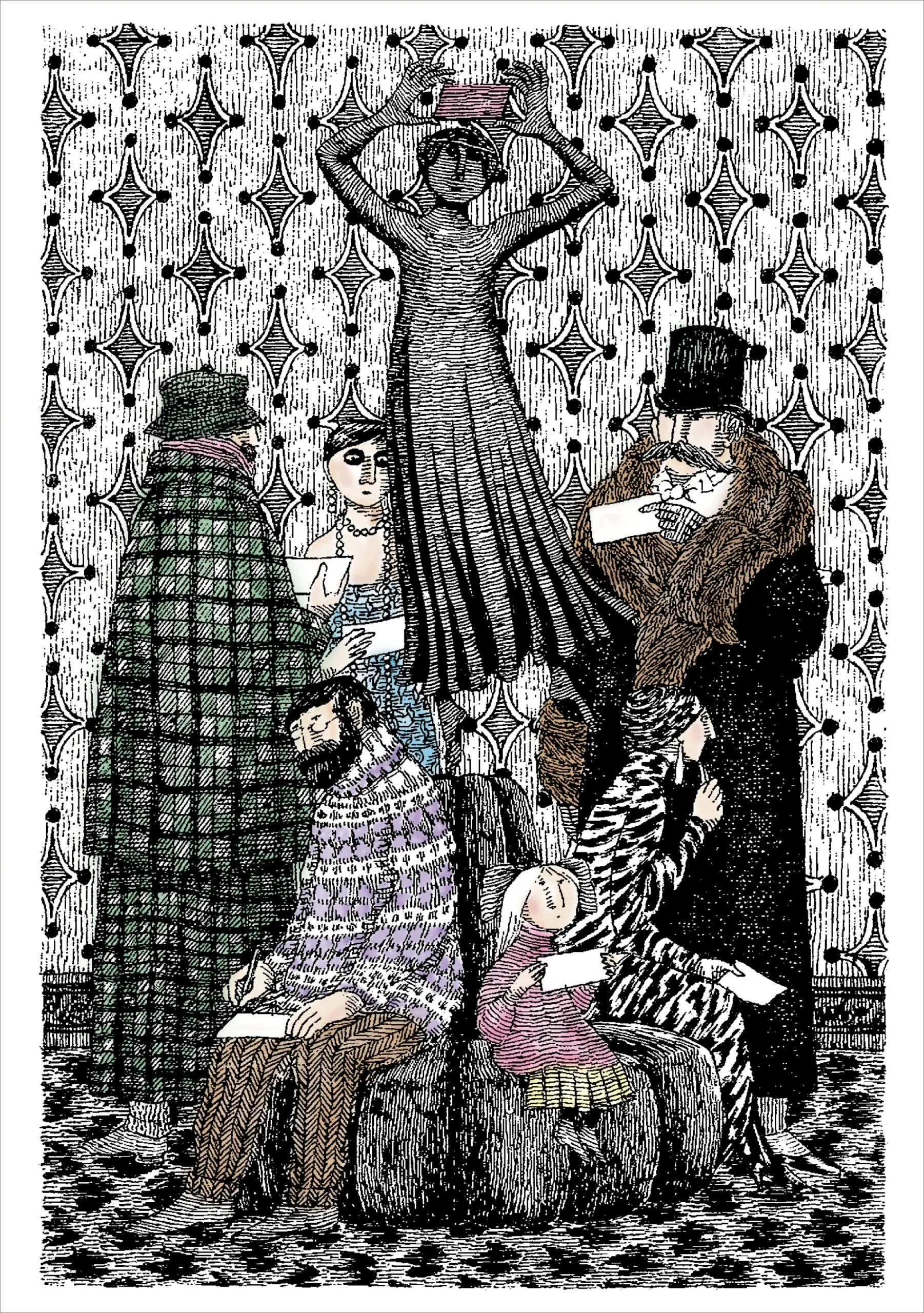 Edward Gorey: Group on Sofa Notecard